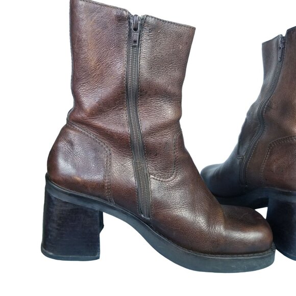 Vintage square toe chunky platform heel leather boots size 11 - Picture 5 of 12